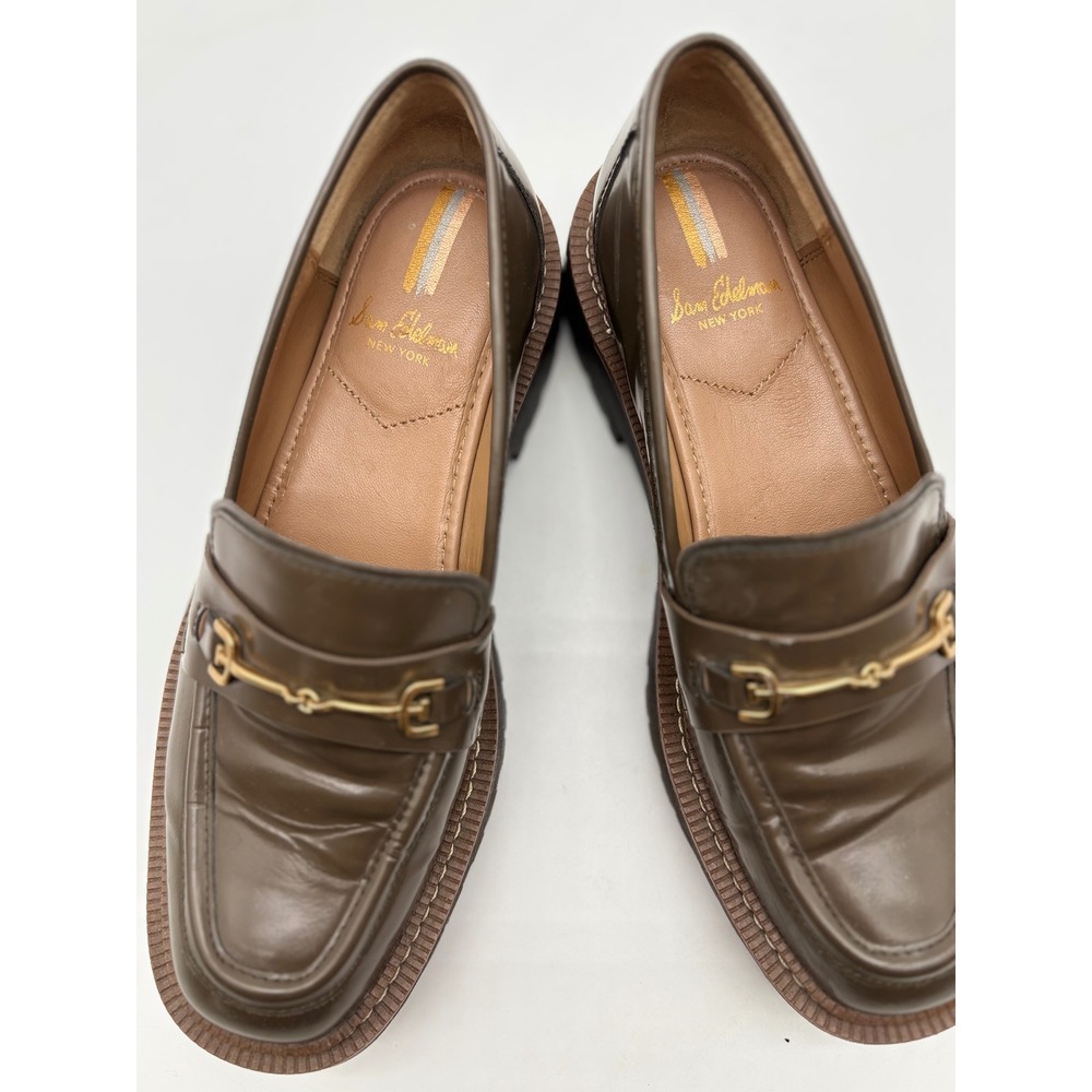 Sam Edelman Laguna Lug Sole Horsebit Loafers Olive Brown Leather Womens 7 - Picture 6 of 7